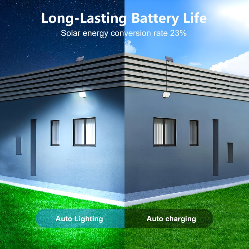 Luces solares con sensor de movimiento, 400 LED, control remoto, paneles individuales, cable de 5.0 metros, iluminación desde el atardecer hasta el amanecer, luces solares seguras para exteriores, porche, jardín, cobertizo, pared, regalos de Navidad, reg