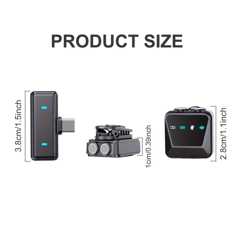 Microfono de Solapa sin varillas Plug-and-Play con Conexión USB-C - Batería Recargable, Grabación con un Solo Clic, Ideal para Videografía y Transmisiones en Vivo, Micrófono sin varillas para Cantar