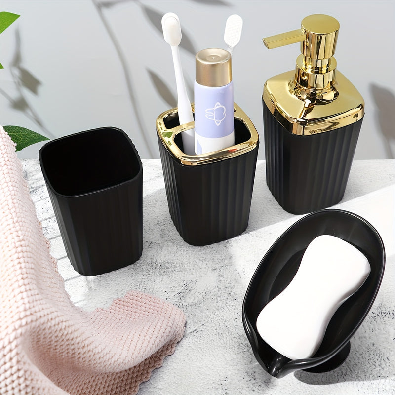 4 Piezas, Soporte Para Cepillo De Dientes, Vaso Para Enjuague Bucal Y Jabonera, Ideal Para Organizar Los Artículos Esenciales De Su Baño Accesorios De Baño, Kit De Baño Con Estilo Y Funcional Con Dispensador De Loción