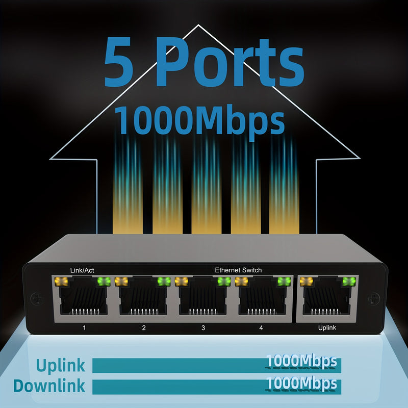 Conmutador de red gigabit de 4 puertos - Plug & Play, transmisión estable, carcasa metálica compacta, alimentado por USB con aplicación de hogar inteligente, negro para hogar y pequeñas empresas, conmutadores de red para hogar, conectividad de oficina, d