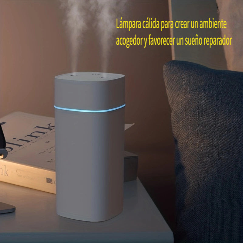 Humidificador de Doble Puerto con Capacidad de 600 ml - Diseño Moderno y Elegante, Gran Salida de Niebla, Apagado Automático, Tapa Extraíble para Fácil Limpieza, Ideal para Hogar, Oficina y Coche, Humidificador Compacto de Escritorio | Banda Brillante De