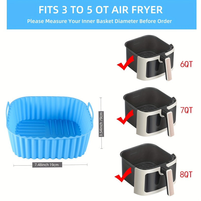 1pc Reutilizable Forro de Silicona Cuadrado para Air Fryer de 20,32cm para 4-7 QT, Insertos No Adherentes para Horno y Microondas, Accesorio de Air Fryer Fácil de Limpiar