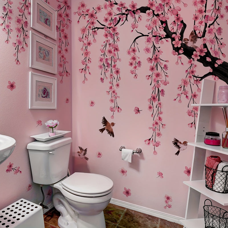 Un conjunto de 4 pegatinas creativas de árbol de flor de durazno rosa para el salón, dormitorio y decoración de pared del baño MS7194-YC