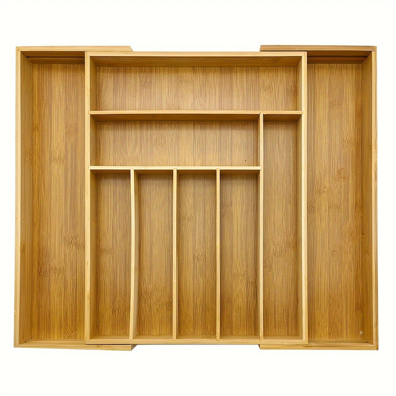 Caixa de almacenamiento extensible para cubiertos de bambú, cajón organizador con divisiones ranuradas, bandeja para utensilios de cocina y hogar, ideal para cocinas, dormitorios y salones