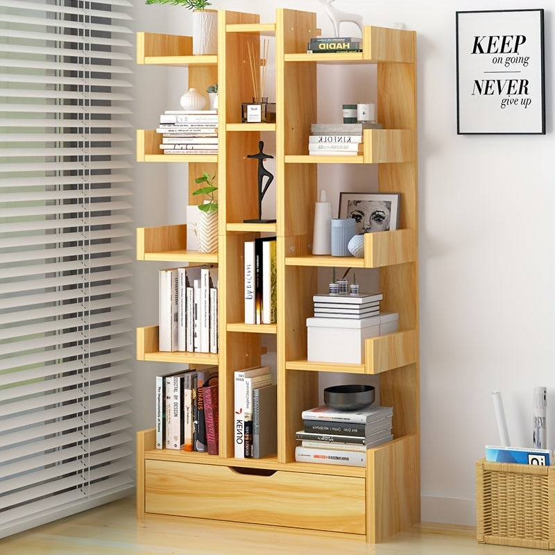 1 estante de árbol blanco con 8 estantes de almacenamiento - Organizador de suelo de madera dura de estilo para el hogar o la oficina, agrega un toque natural al espacio, decoración de estantes