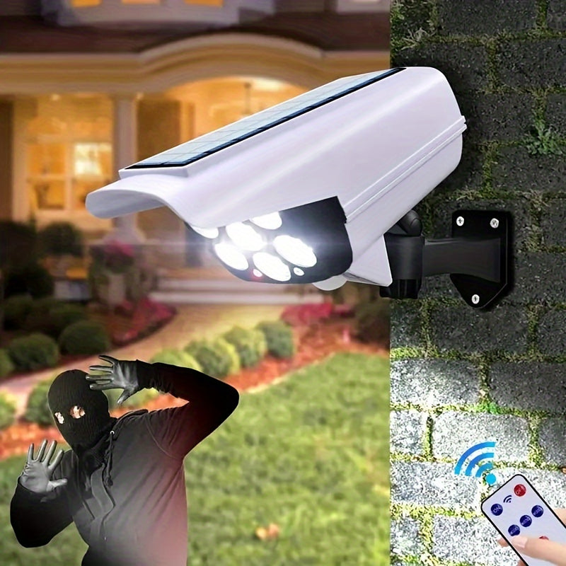1 pieza de luz de calle solar KEWEN con sensor de movimiento, luz LED para patio con cámara simulada, alimentada por energía solar, voltaje de funcionamiento ≤36V, para entrada, pasillo, jardín, luz de pared de inducción de cuerpo humano, luz inteligente