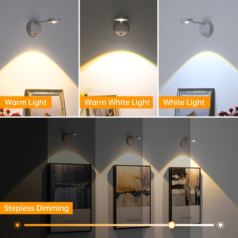 Luces de Pared con Sensor de Movimiento y Batería Recargable de 2000mAh - Sensor Infrarrojo, Brillo Ajustable, Cable USB & Control por Pared, Acabado Moderno para Pasillos, Baño, Cocina, Dormitorio - Luz Nocturna Energéticamente Eficiente, Luces Recargab