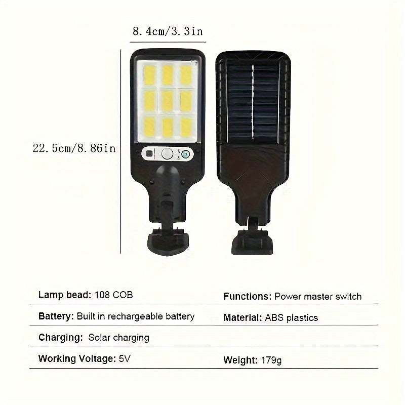 New Lámpara de Calle Solar Exterior con Sensor de Movimiento y Control Remoto, IP44 para Patio, Pasillo o Garaje - Luz LED para Jardín