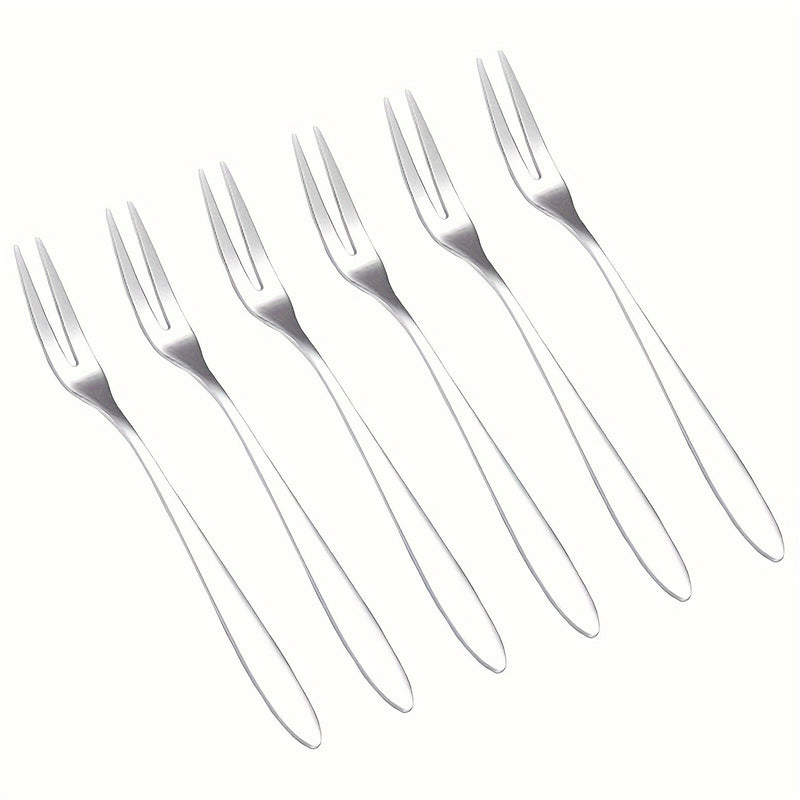 Juego de 6 tenedores de acero inoxidable, tenedores dobles, tenedores para cóctel, tenedores para aperitivos y tenedores para pastel
