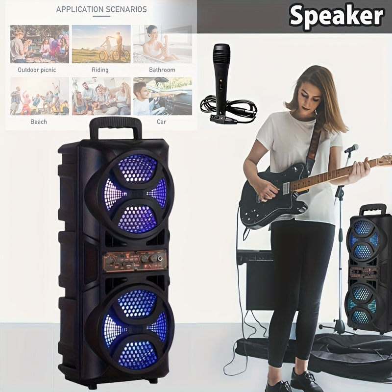 Altavoz multifuncional con altavoces dobles de 6,5", cambio de color RGB, subwoofer de bajo 3D, función de karaoke con gran apertura, sistema de sonido de carrito, experiencia de sonido definitiva con/FM/USB/TF Card/MIC, adecuado para fiestas al aire lib