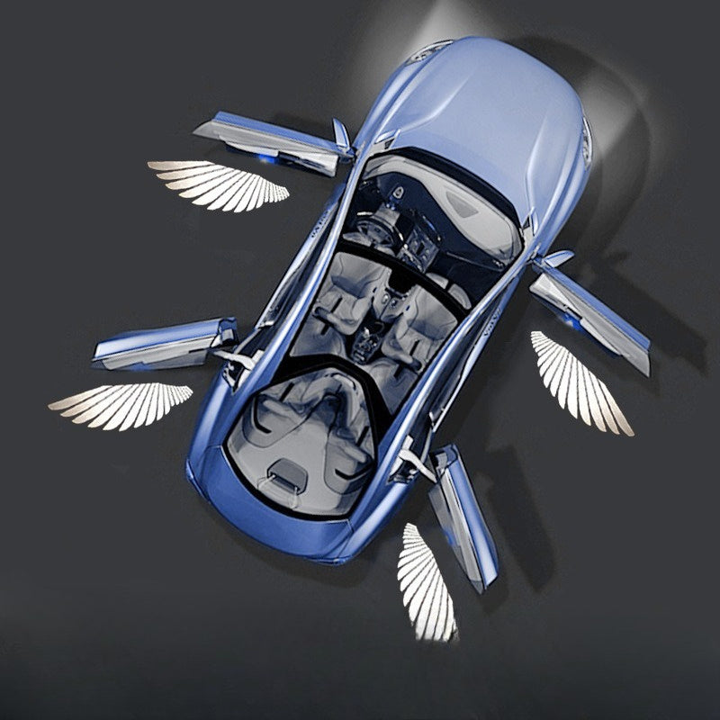 Pack de 2 Luces Proyectores para Puertas de Coche - Alas de Ángel con Diseño en Fibra de Carbono , LED Ultra-Brillante de 500LM a Batería (Baterías No Incluidas) para Autos, Entradas y Eventos, Iluminación Inmersiva, Proyector de Luz para Puerta de Coche