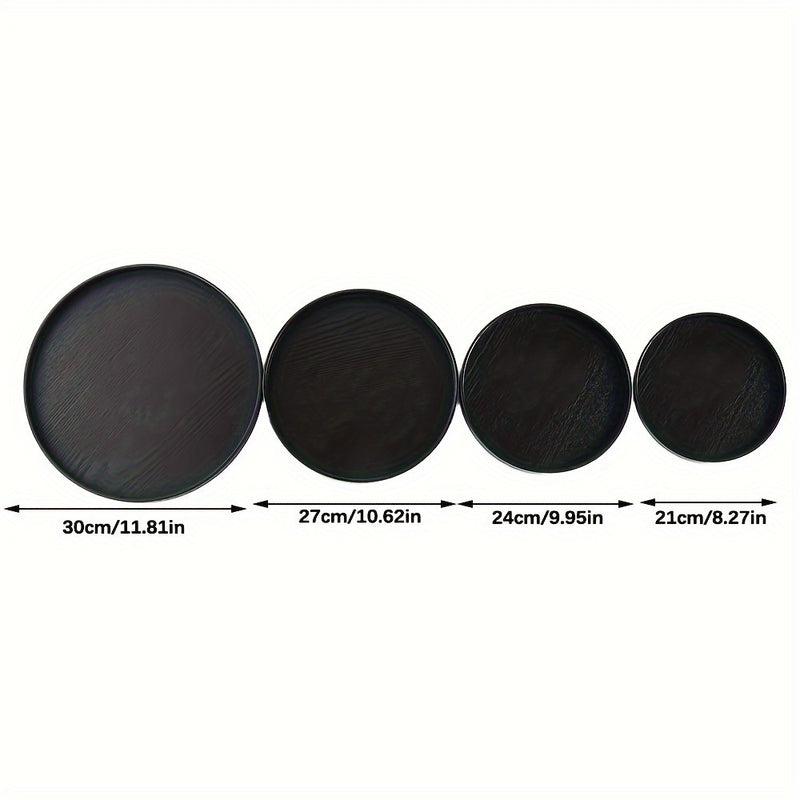 1pc Bandeja de Servir Té de Madera Maciza Redonda Negra con Diseño de Bambú - Elegante Bandeja de Presentación para Snacks, Café y Té Chino, Opciones de Diámetro de 21/24/27/30cm, Bandeja de Té