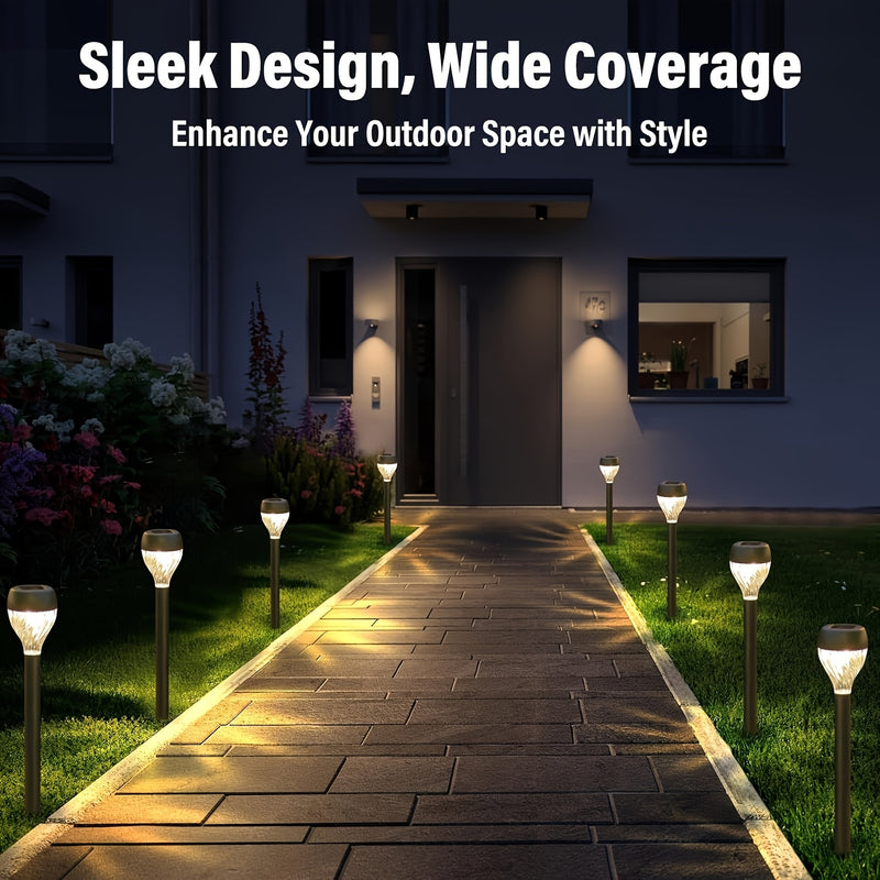 10 piezas de conjunto de interruptores automáticos de piso con energía solar, luces de sendero duraderas de plástico para exteriores, jardín semienterrado, iluminación decorativa de césped de patio, adecuado para calles de patio, terrazas, iluminación de