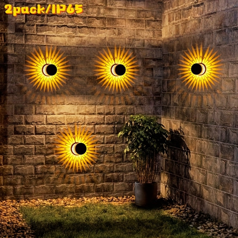 2 piezas, luces de pared con proyección solar IP65, luces LED de girasol para exteriores, decoración festiva para Halloween y Navidad, ideales para jardines, céspedes, patios, terrazas y escaleras, perfectas para fiestas de cumpleaños