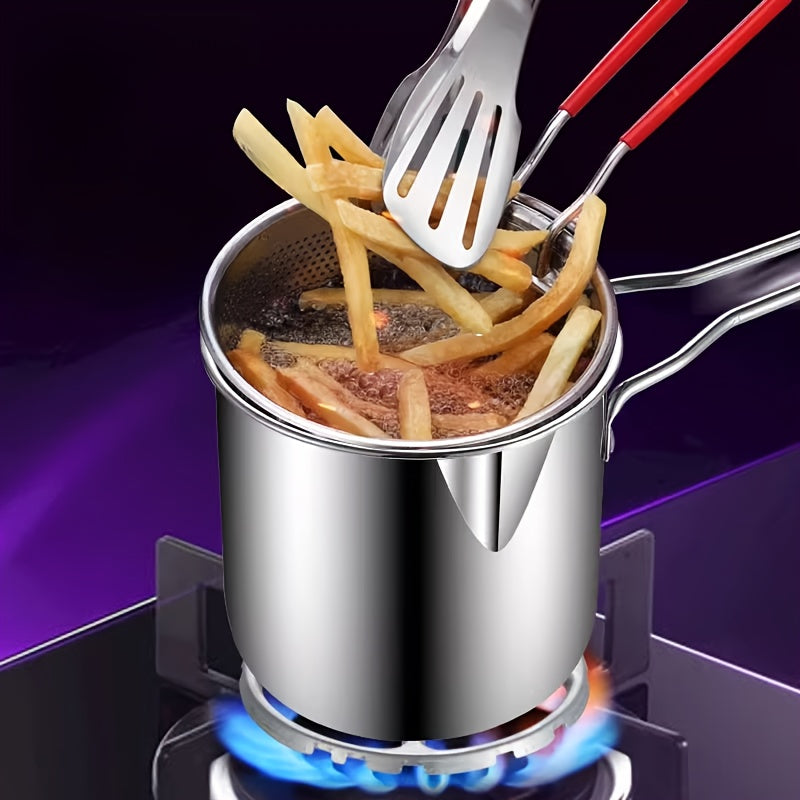 2 Piezas de Ollas para Freír en Acero Inoxidable con Rejilla Integrada - Cesta para Freír, Diseño Compacto Ahorrador de Espacio, Sistema de Drenaje Fácil de Limpiar para Cocina Hogareña o Comercial - Ideal para Papas Fritas, Pollo y Pescado - Construcció
