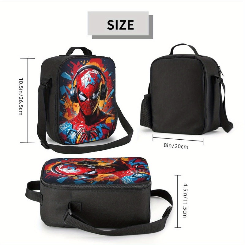 1 bolsa térmica de almuerzo Marvel Spider-Man, diseño vibrante de superhéroe, bolsa térmica sin contacto con alimentos para trabajo, escuela o picnic, poliéster duradero, solo lavado a mano, cierre con cremallera segura, diseño de personaje de caricatura