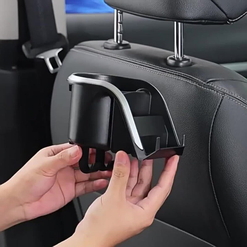 Caixa de almacenamiento trasera para asiento del coche con portavasos - caja de almacenamiento con ganchos multifuncionales, colección completa para bebidas/deslizadores/paños adecuada para la mayoría de modelos de automóviles