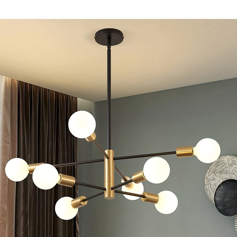 1 pza. de 8 cabezales o 6 cabezales, lámpara de araña de metal estilo loft, retro, hierro artístico, redonda, tipo satélite, para bares, restaurantes, salas, villas, luces de ingeniería, cabezal para lámpara E26-E27 sin foco