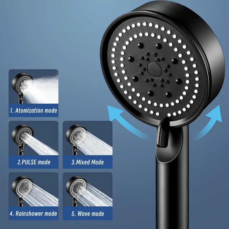 Cabeza de ducha de alta presión CelestiaFlow Luxury 5 funciones - Atomización premium, pulsos, lluvia y modos de ola, elegante cabeza de ducha de spa montada en la pared negra para una experiencia de baño en casa inigualable, patrones de pulverización ve