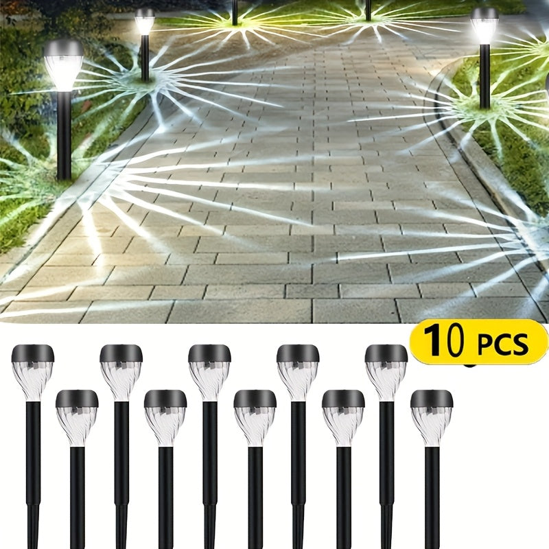 10pcs Luces Solares Exteriores LED para Caminos con Patrón de Cascada Elíptica, Superficie Pulida ABS, Encendido/Apagado Automático - Luces Duraderas para Jardín, Césped, Patio y Senderos - Iluminación Solar para Paisajes, Luces Solares para Exteriores