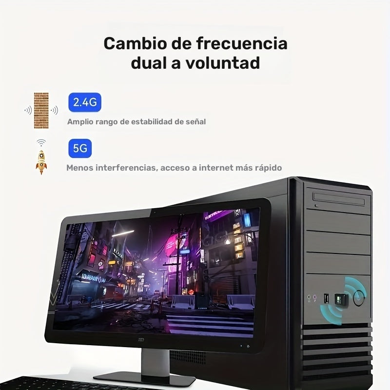 1 pieza, Adaptador inalámbrico USB de doble banda, 600 Mbps, 2,4 G/5,8 G, sin controlador, Plug & Play, sin batería necesaria, compatible con XP/Win7/8/8.1/10/11, ideal para PC y portátiles, conectividad inalámbrica de portátiles | Adaptador sin controla