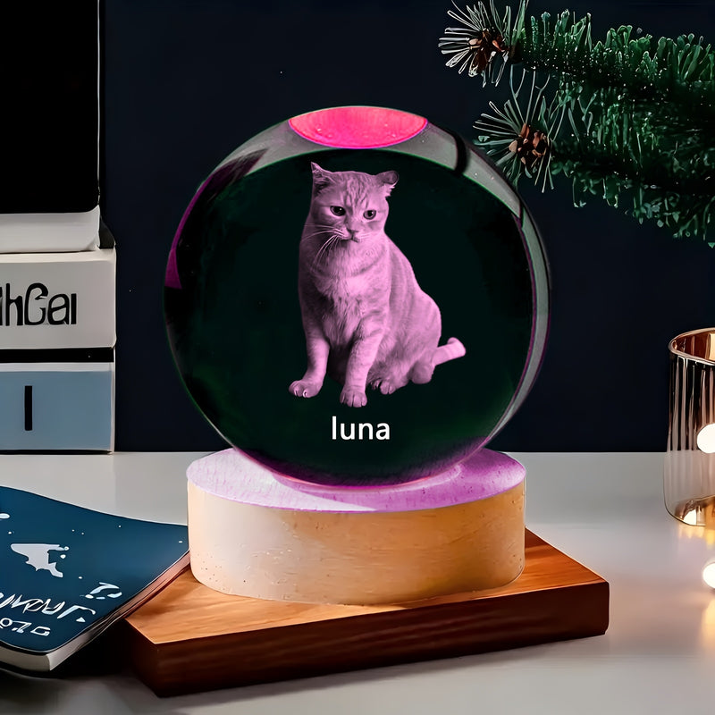 Esfera de cristal personalizable con base de madera - Esfera de vidrio con fotos personalizadas para decoración de dormitorio y sala de estar - Regalo ideal para cumpleaños, San Valentín, Acción de Gracias, Navidad - Opción de grabado DIY, alimentado por