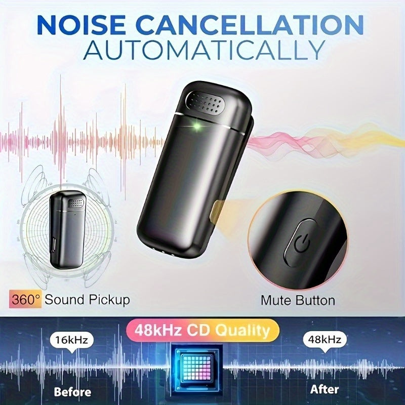 Micrófono inalámbrico lavaliere con estuche de carga, auto reducción de ruido, adaptador incorporado para grabación de video de teléfono, podcasts, transmisión y entrevistas.