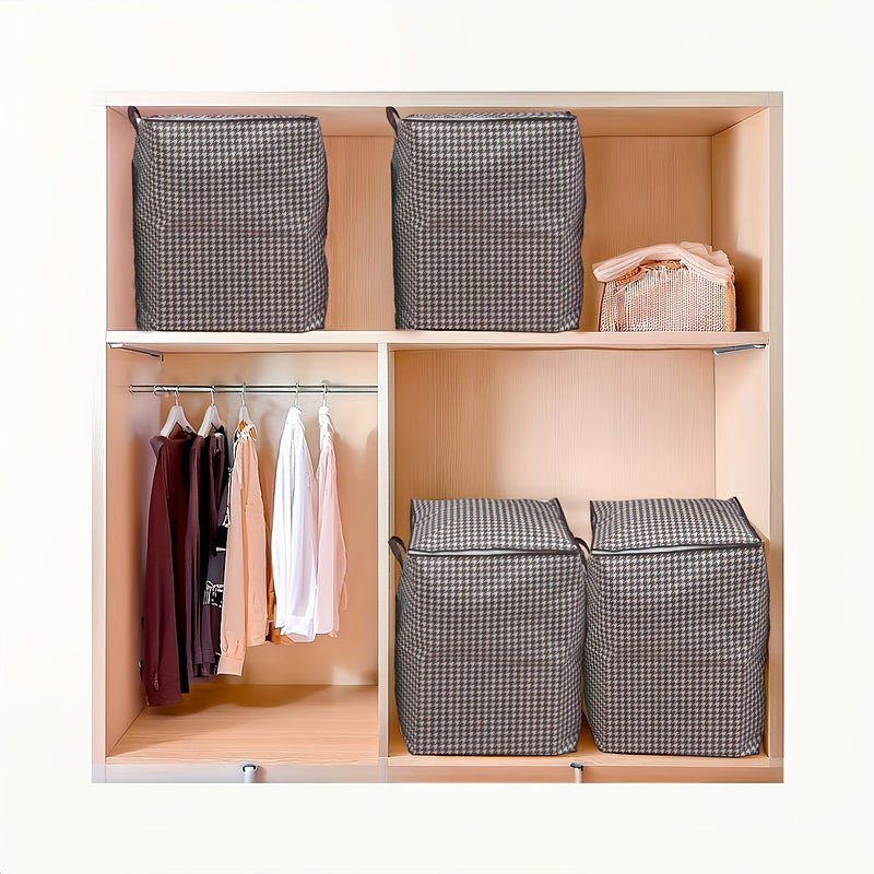 4 piezas de cajas de almacenamiento extra grandes de 47.55 galones, diseño houndstooth, tela gruesa, con cremallera doble y asas para fácil transporte, ideales para ropa, edredones y organización de artículos de temporada, perfectas para el hogar, mudanz