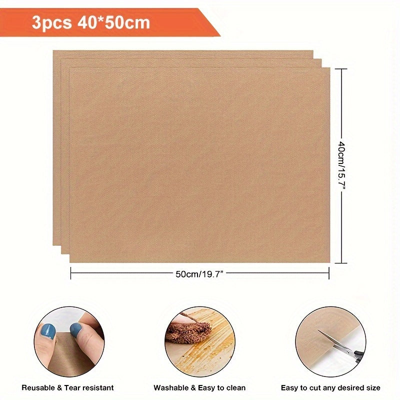 Juego de 3 láminas antiadherentes de PTFE reutilizables para transferencia de calor, protector para plancha, almohadilla para prensar y tapete para hornear, material plástico resistente a altas temperaturas, esenciales para manualidades | Tela reutilizab
