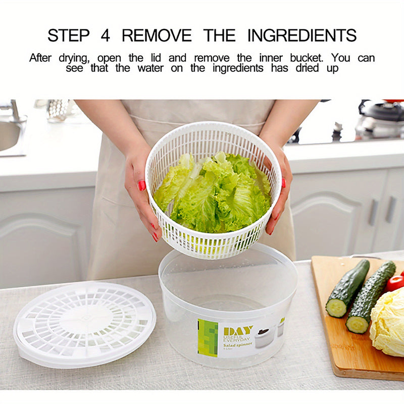 Paquete de 1 Lavadora Manual de Ensaladas y Secador de Verduras - Diseño Ovalado Transparente en Plástico Duradero con Mango Ergonómico, No Necesita Electricidad para Uso Doméstico y de Cocina de Restaurante, Herramienta de Preparación de Alimentos, Alma