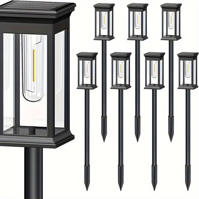 6 piezas, luces solares para senderos, lámpara cuadrada, bombilla de wolframio para decoración de atmósfera al aire libre - Adecuado para villa, jardín, patio, sendero y iluminación de paisaje de patio.