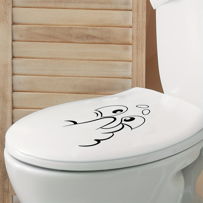 1pc Pegatinas Abstractas Festivas para Inodoro – Diseño de Cara de Dibujos Animados Divertido, Pegatinas Decorativas de Plástico Blanco para Navidad, Acción de Gracias y Decoración de Baño Festiva