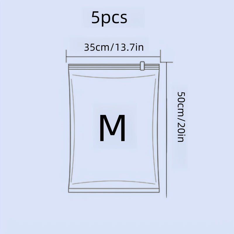 5pcs Bolsas de Almacenamiento al Vacío Enrolladas a Mano - Ahorra Espacio, No Necesita Bomba - Ideales para Viajes y Organización del Hogar, con Cremallera, Multiusos, Bolsas de Plástico Rectangulares para Ropa, Libros y Más