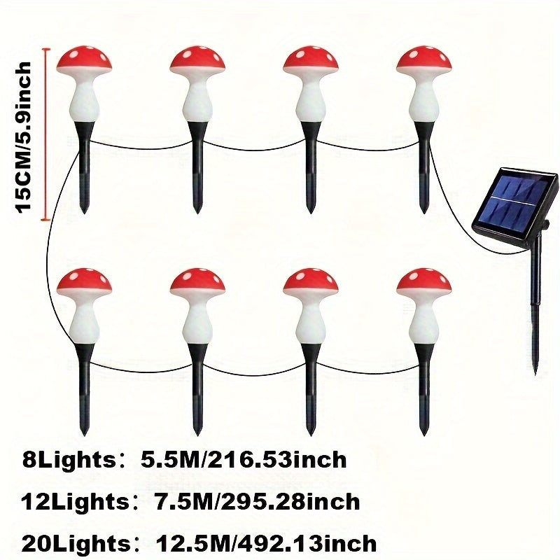 Luz de hongo solar para exteriores, luz de poste de madera decorativa de jardín solar LED, 8 modos de iluminación luz decorativa de jardín solar, perfecta para Navidad, Halloween, boda, decoración de fiesta de vacaciones