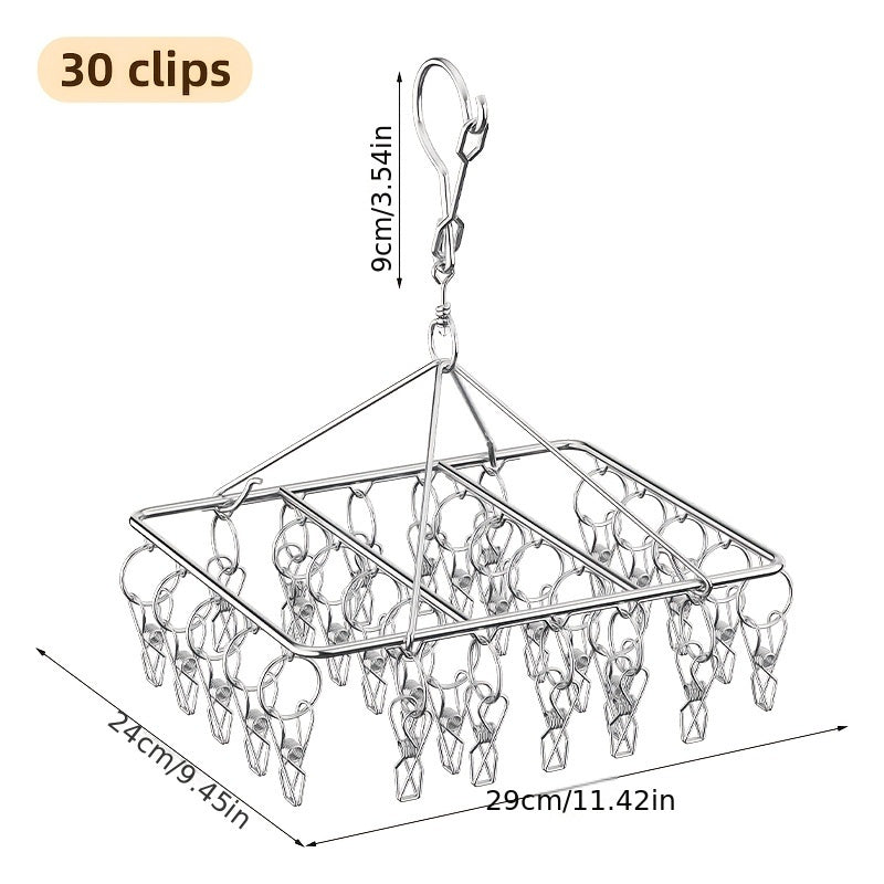 Estante de secado de calcetines de acero inoxidable con 20/30/40 clips, gancho giratorio a prueba de viento para calcetines, sujetadores, ropa interior y accesorios de lavandería, tendederos