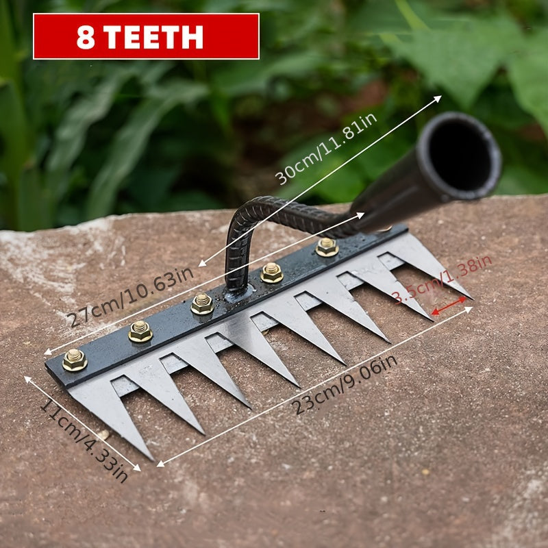 1pc Azada de Acero al Manganeso Resistente, Ideal para Deshierbar, Aflojar Suelto, Arar y Tareas de Jardinería con Rastrillo Metálico Multiusos de 8 Púas