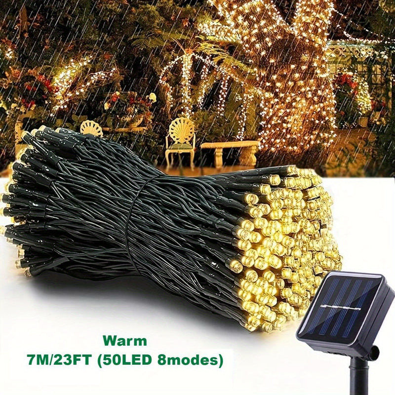 Luces solares para exteriores con LED, parpadeo, control por botón, alimentadas por batería de níquel solar, 8 modos de iluminación, sensor de luz, 20/50/100/200 LED, ideales para iluminación de escenarios, jardín, hotel, restaurante, fiestas y árbol de