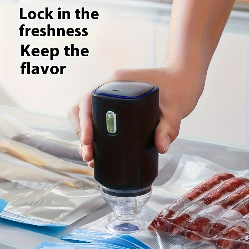 Selladora Eléctrica Portátil Recargable USB - Bomba Automática para Conservación de Alimentos con 5 Bolsas Reutilizables, Preservación de Frescura y Sabor para Carne y Verduras, Diseño Ergonómico, Uso en Cocina y Viajes, Sellado Compacto y Duradero, Mang