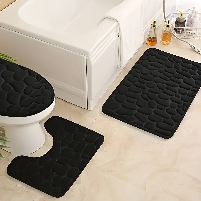 Juego de 3 alfombras de baño de lujo, absorbentes, antideslizantes, lavables a máquina, de spandex, con diseño de rayas en relieve, suaves y cómodas, ideales para bañeras y áreas de ducha