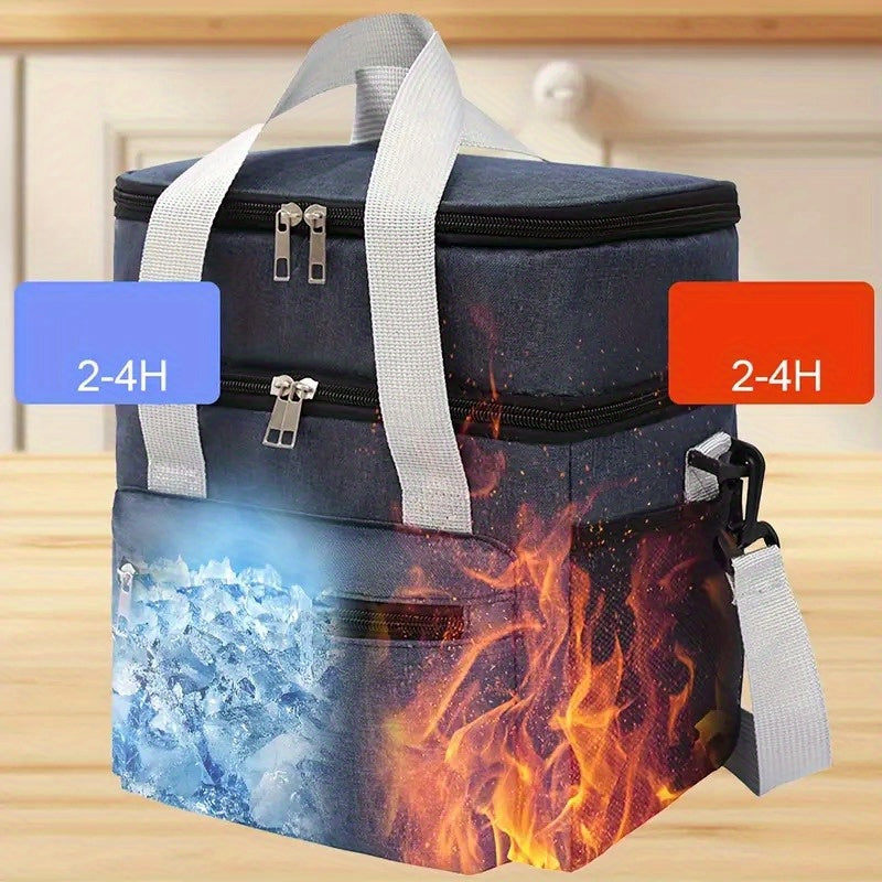 Bolsa de almuerzo aislada grande, de doble capa, impermeable y reutilizable, adecuada para pícnic, viajes, oficina. Diseño multi-funcional para llevar al hombro o de mano, regreso a la escuela.