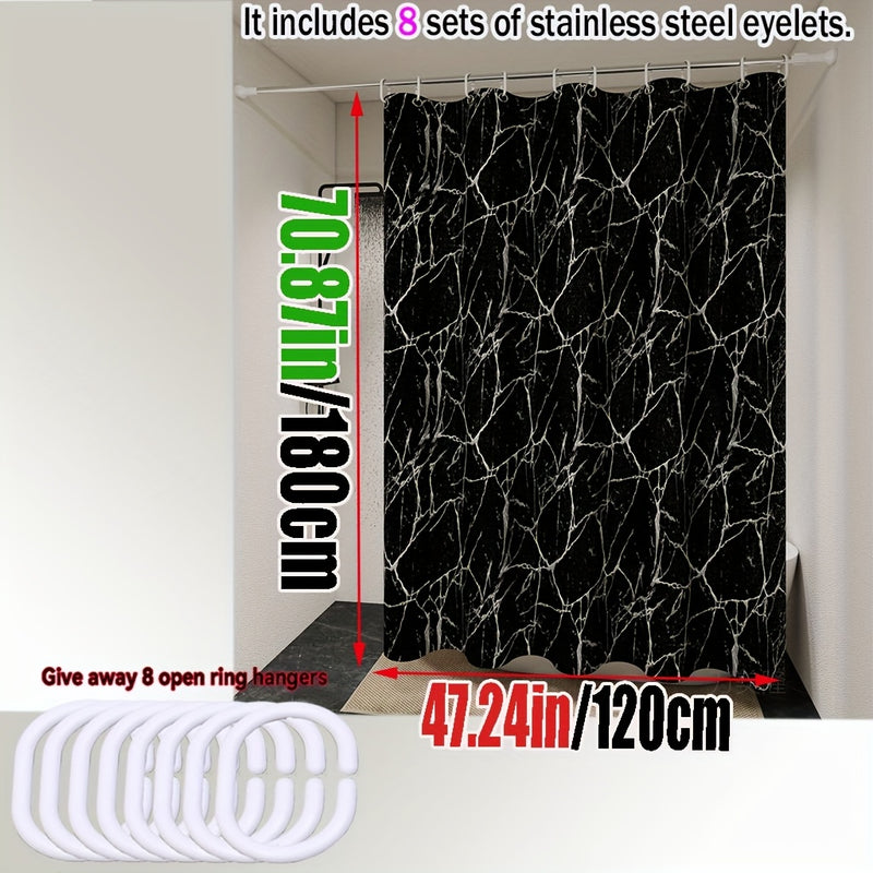 Cortina de ducha de mármol oscuro - Gruesa, fácil de limpiar, rápida secado, bloqueo de luz, patrón de venas negro y blanco elegante para el hogar, hotel o decoración de baño, varios tamaños disponibles con anillos de colgamiento gratuitos, decoración y