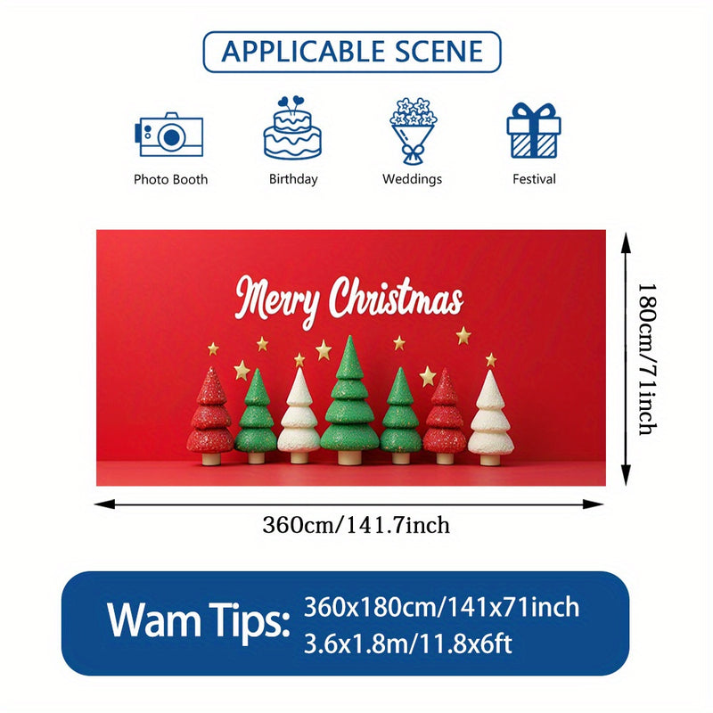 2D Banner de Puerta, 1 pieza, Banner de Puerta de Navidad con texto "Feliz Navidad", Árboles de Navidad Rojos y Blancos, Estrellas y Copos de Nieve - Poliéster, Ideal para Decoraciones Navideñas, Jardín al Aire Libre y Celebraciones de Regreso a la Escue