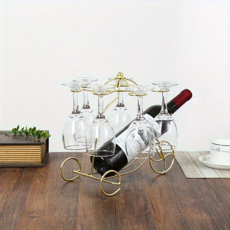 Elegante soporte de vino de hierro con soporte de vidrio - Elegante exhibidor de encimera para botellas de vino tinto y vasos, diseño duradero de aluminio, soporte de vino montado en la pared, soporte de botellas de vino