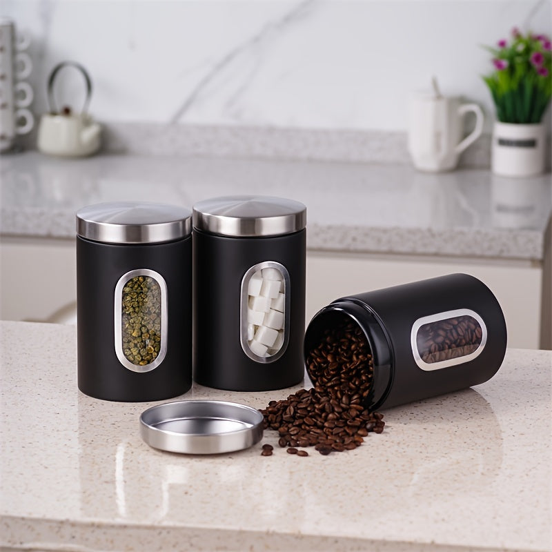 3pcs Negro/gris, Contenedores de Alimentos, Cajas de Almacenamiento para Café, Azúcar, Té, Frijoles