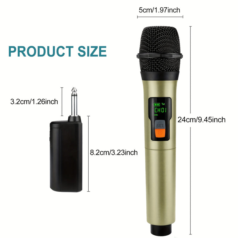 Micrófono sin varillas Recargable, Sistema de Micrófonos Portátiles Dinámicos con Botón de Silencio de Eco para Canto en Karaoke y Fiestas de Iglesia, Salida de 1/4'',