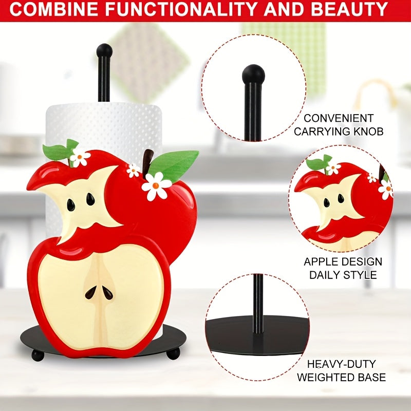 Elegante soporte para servilletas en forma de manzana de metal para cocina y mesa de comedor - Diseño colorido, fácil acceso, ideal para decoración del hogar, decoración de cocina | Diseño juguetón | Construcción metálica resistente