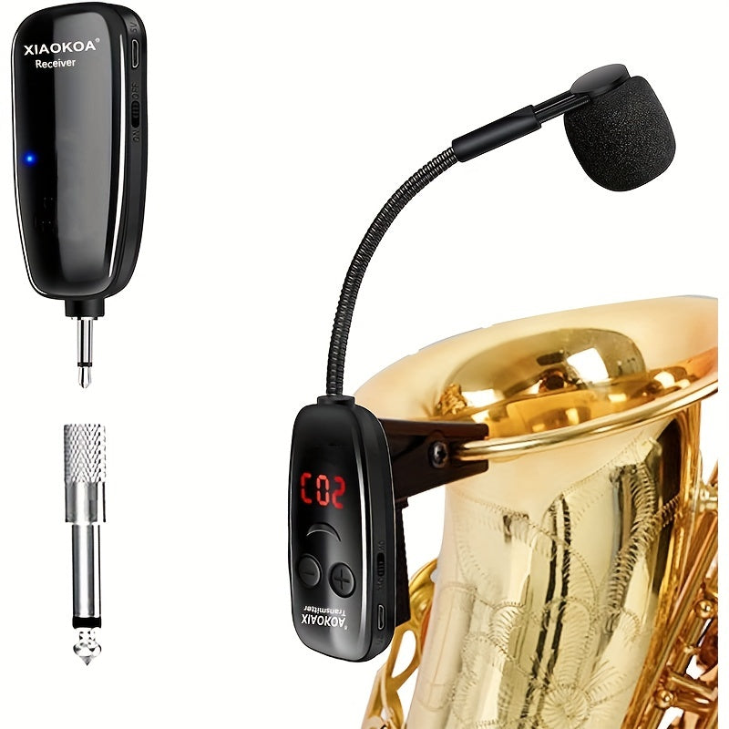 Micrófono Inalámbrico para Instrumentos, Sistema de Micrófono Inalámbrico UHF para Saxofón, Trompetas, Clarinete, Violonchelo - Receptor y Transmisor