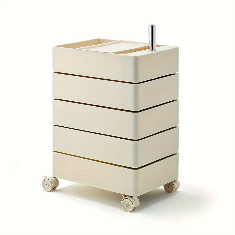 Carrito organizador rodante de 5 niveles con ruedas, estilo escandinavo - Organizador versátil sin necesidad de ensamblaje para oficina, sala o cocina | Plástico resistente al agua, diseño multifuncional, cajas de almacenamiento para organizar