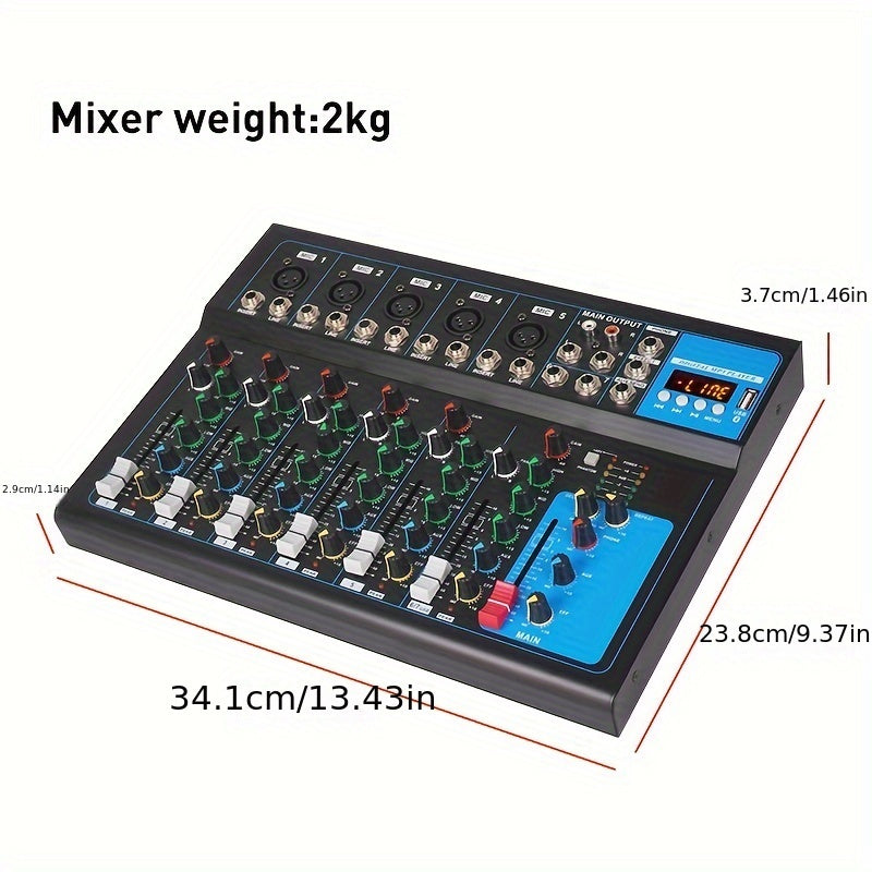 Mezclador DJ Portátil USB GH7 - Consola de Sonido de 7 Canales con Entrada MP3, Fuente de Alimentación de 48V para Grabación en Computadora, Negro