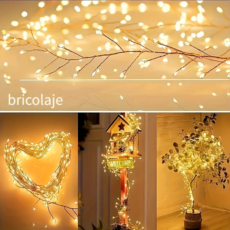 1 pieza, Luz Cálida de Fuegos Artificiales con 100 LED, Cadena de Luces con Cable USB y Alambre de Cobre, Luces de Fuegos Artificiales para Fiesta Interior, Navidad, Árbol de Navidad, para Acción de Gracias